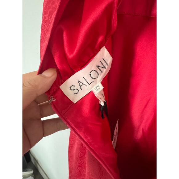 Saloni Fleur-F Silk midi Dress red UK12/US8 - Picture 9 of 11